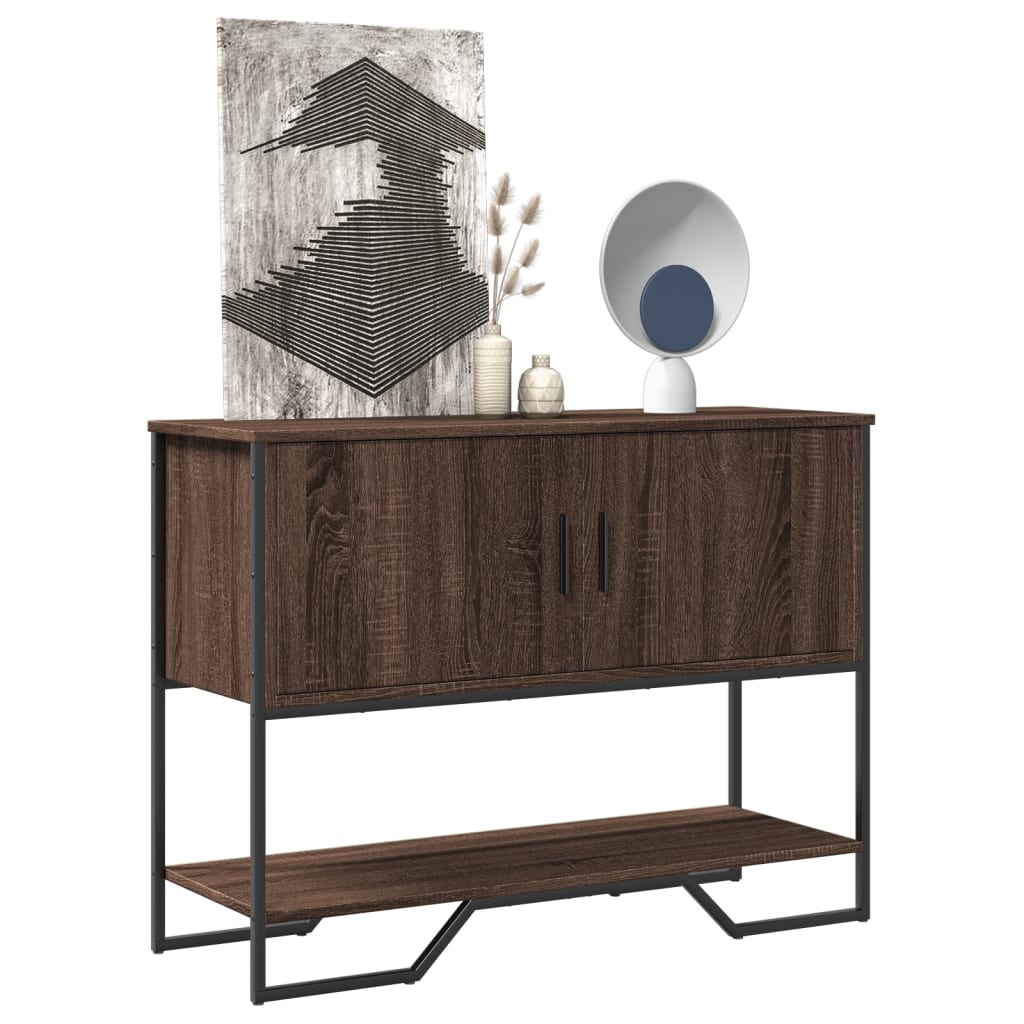 Barna tölgyszínű szerelt fa dohányzóasztal 100x35x74,5 cm 3