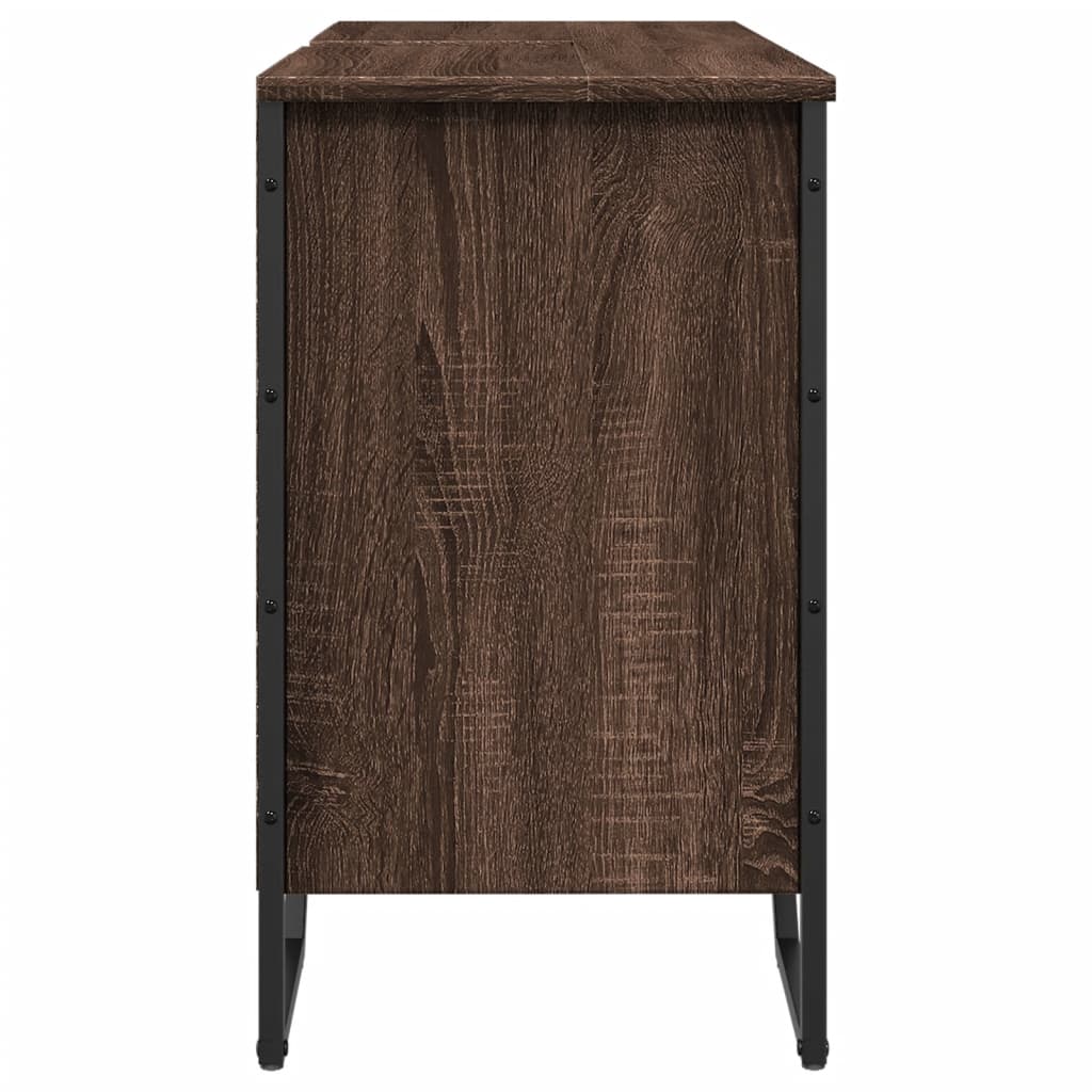 Barna tölgy szerelt fa fürdőszobai mosdószekrény 91x35x60 cm 5