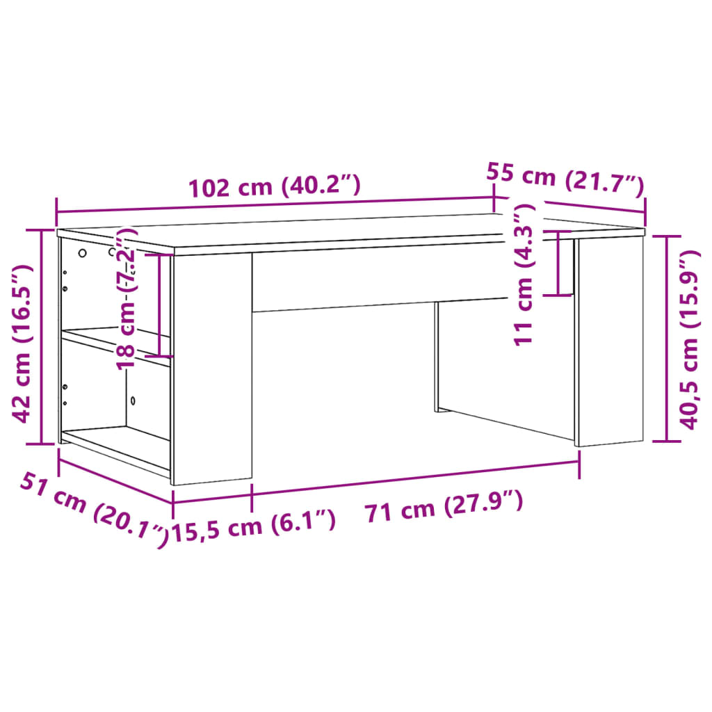 Betonszürke szerelt fa dohányzóasztal 102 x 55 x 42 cm 9