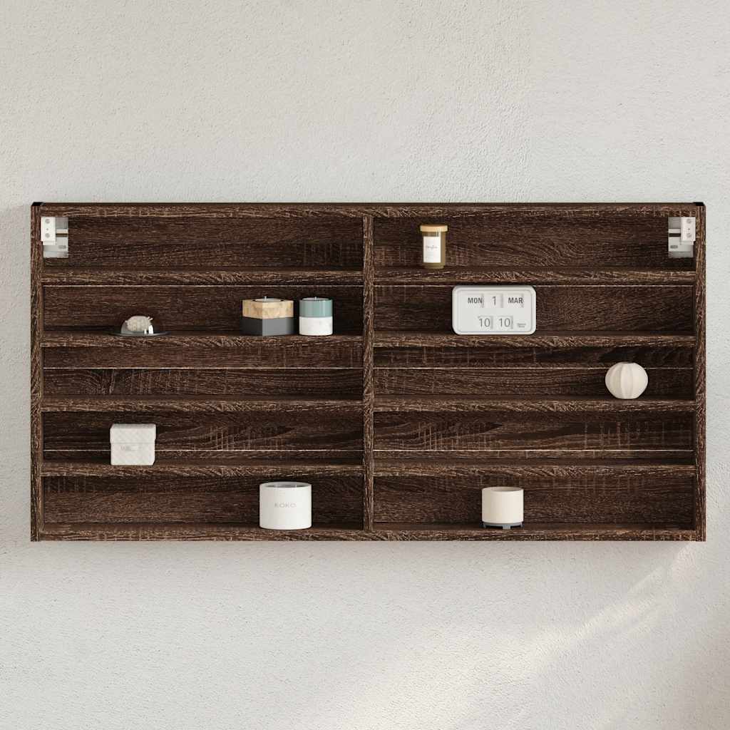 Barna tölgy színű szerelt fa vitrinszekrény 100 x 8,5 x 50 cm