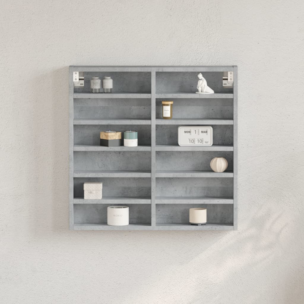 Betonszürke szerelt fa vitrinszekrény 60 x 8,5 x 58 cm