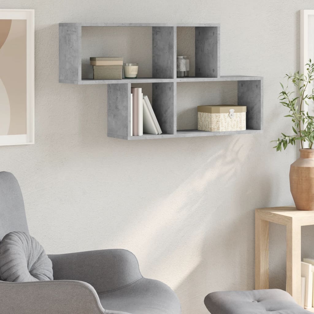 Betonszürke szerelt fa fali polc 100 x 20 x 53 cm 3