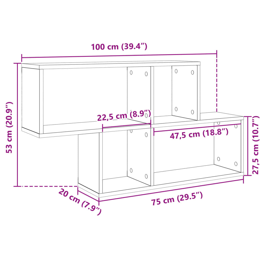 Betonszürke szerelt fa fali polc 100 x 20 x 53 cm 9