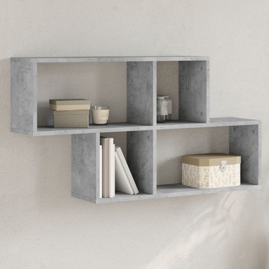 Betonszürke szerelt fa fali polc 100 x 20 x 53 cm