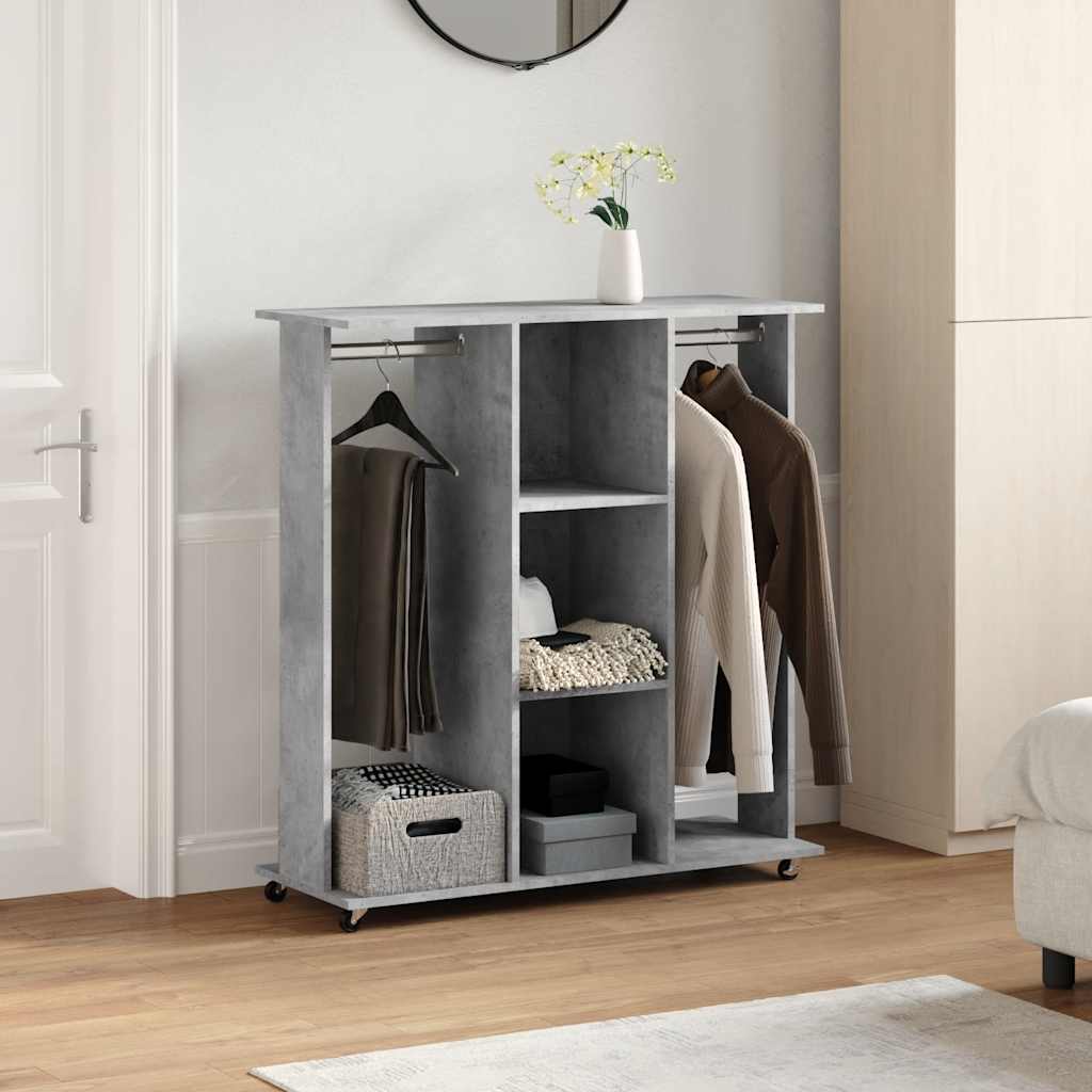 Betonszürke szerelt fa ruhásszekrény kerékkel 102 x 38 x 110 cm 3