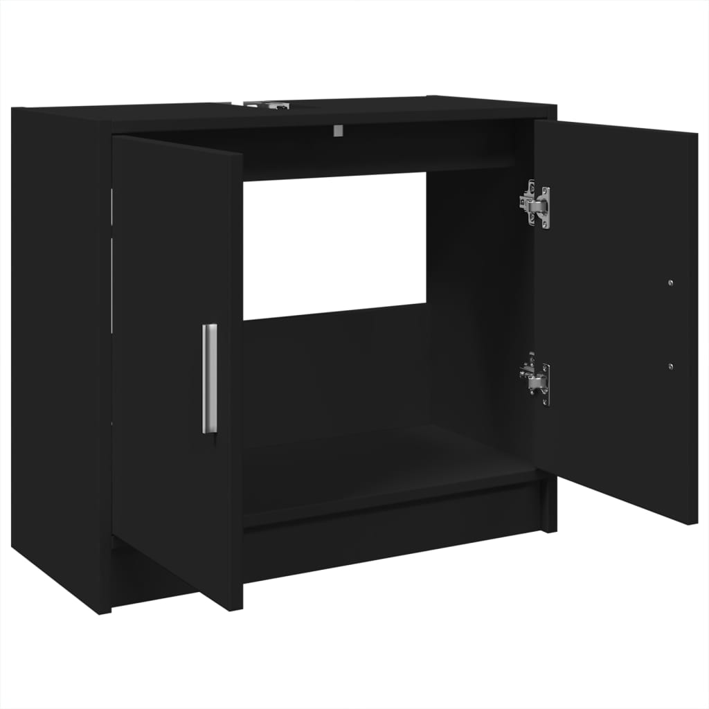 Fekete szerelt fa mosdószekrény 63 x 29 x 55 cm 5