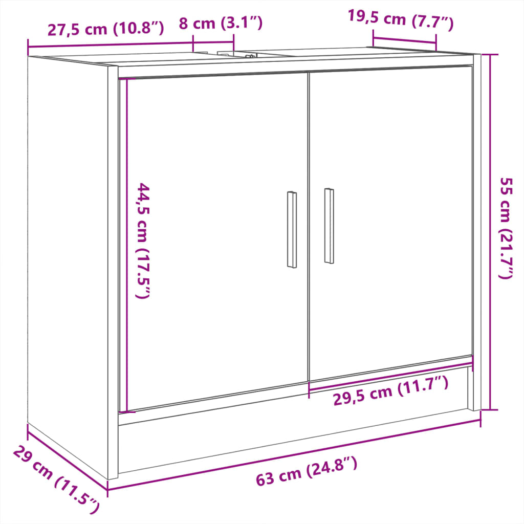 Fekete szerelt fa mosdószekrény 63 x 29 x 55 cm 11