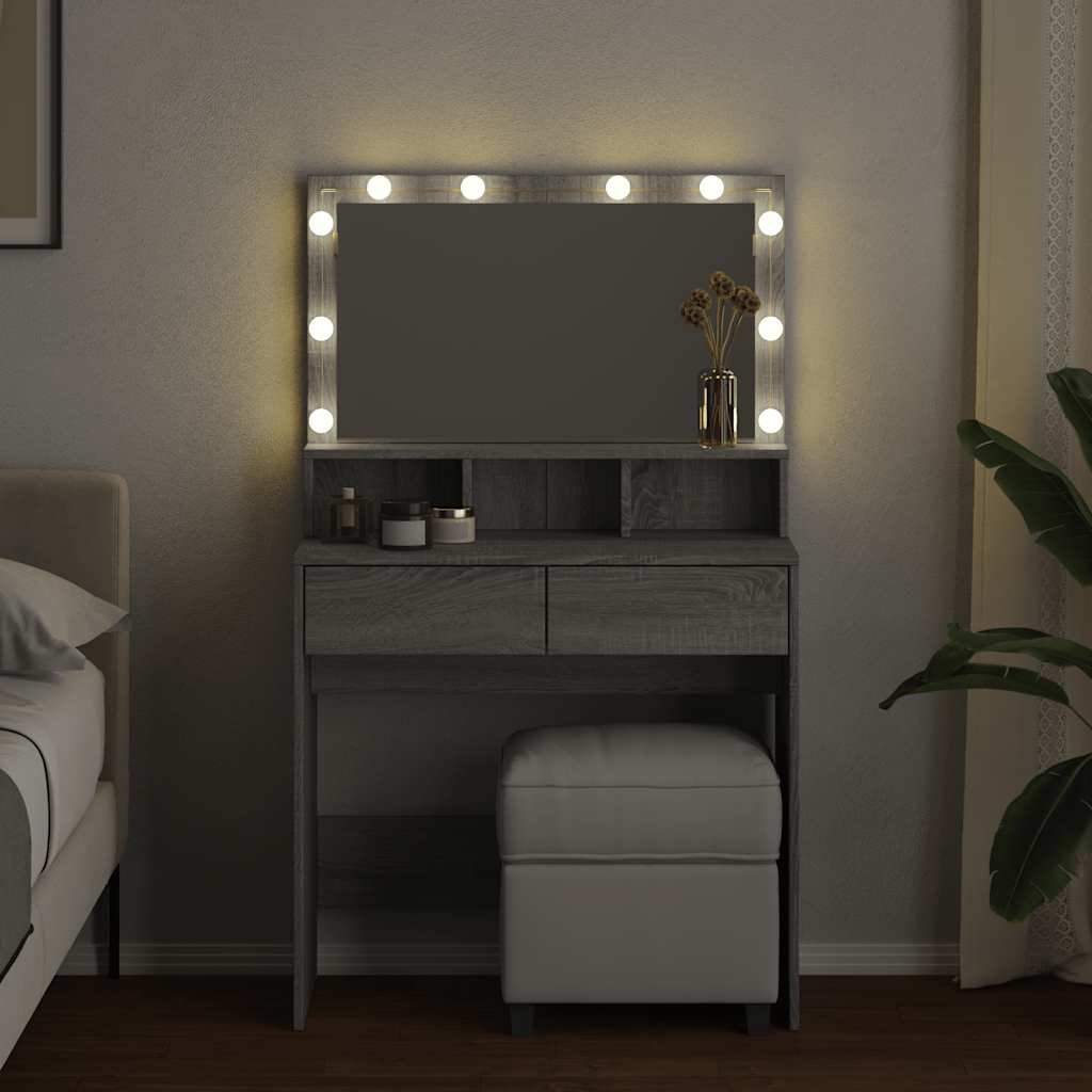 Szürke sonoma színű fésülködőasztal LED-del 80 x 41 x 134,5 cm 3