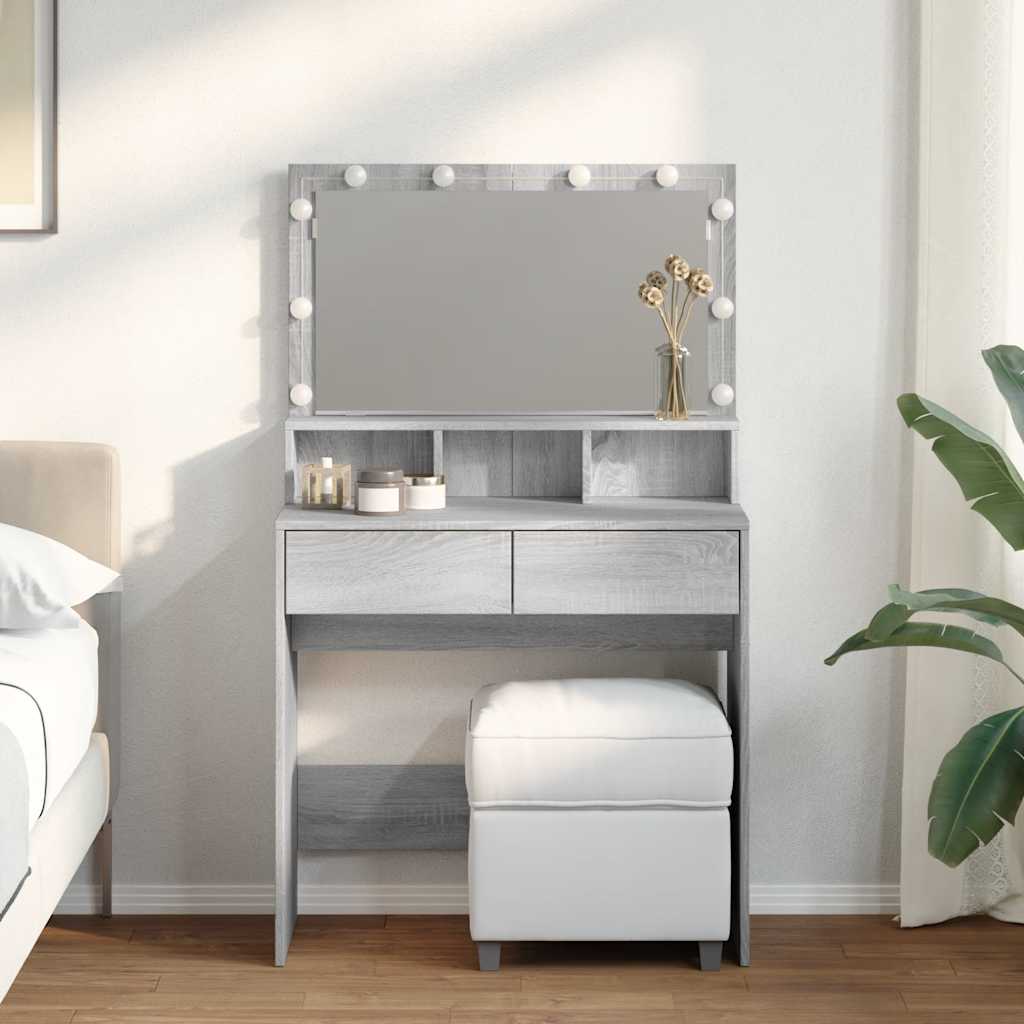 Szürke sonoma színű fésülködőasztal LED-del 80 x 41 x 134,5 cm