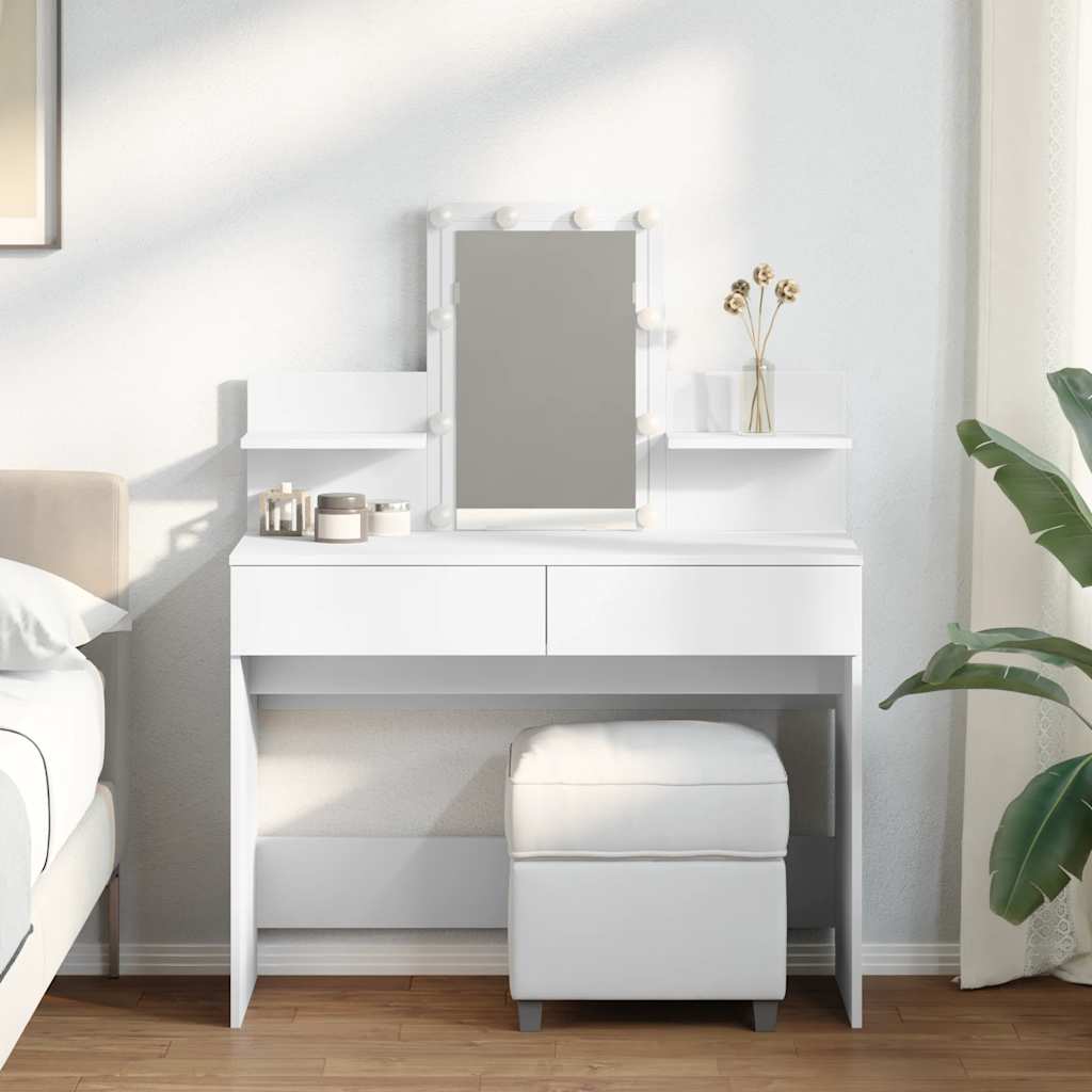 Fehér fésülködőasztal LED-del 100 x 40 x 130 cm