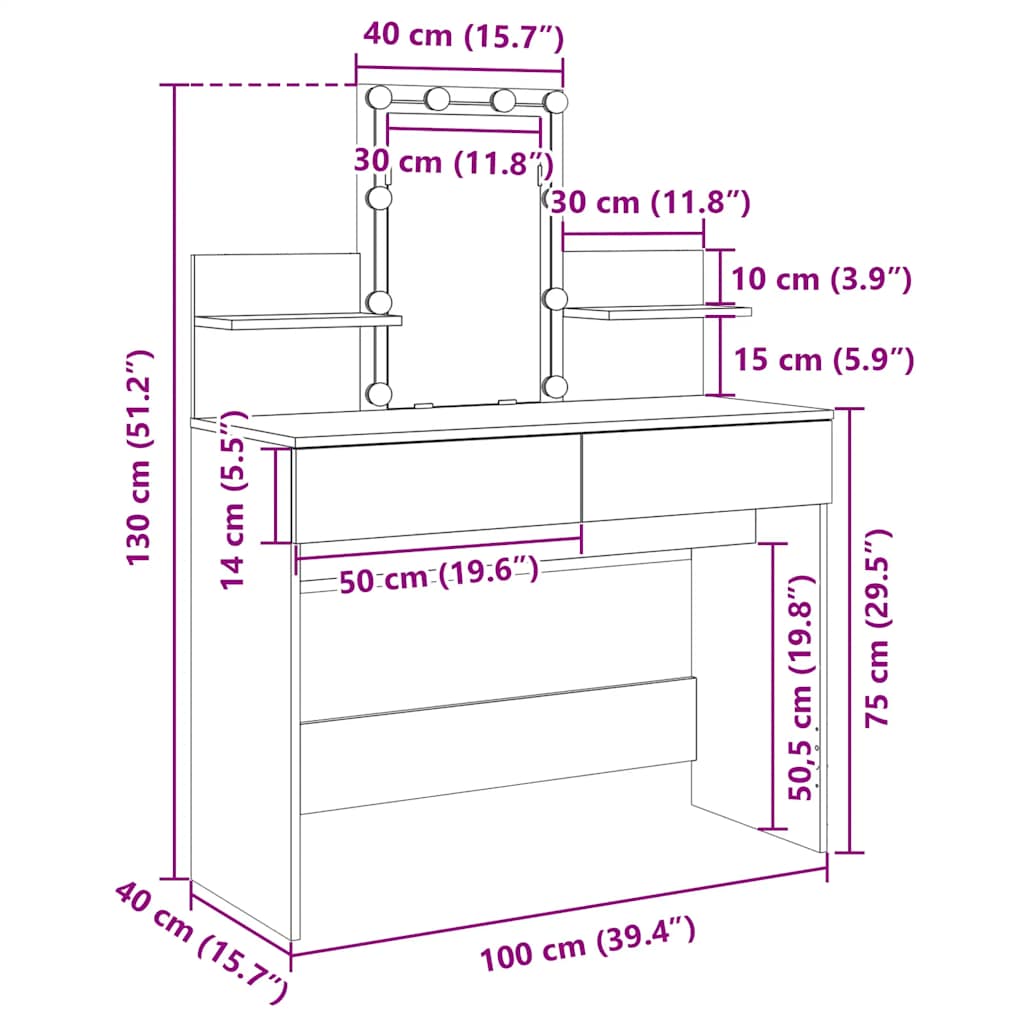 Fekete LED-es fésülködőasztal 100 x 40 x 130 cm 18