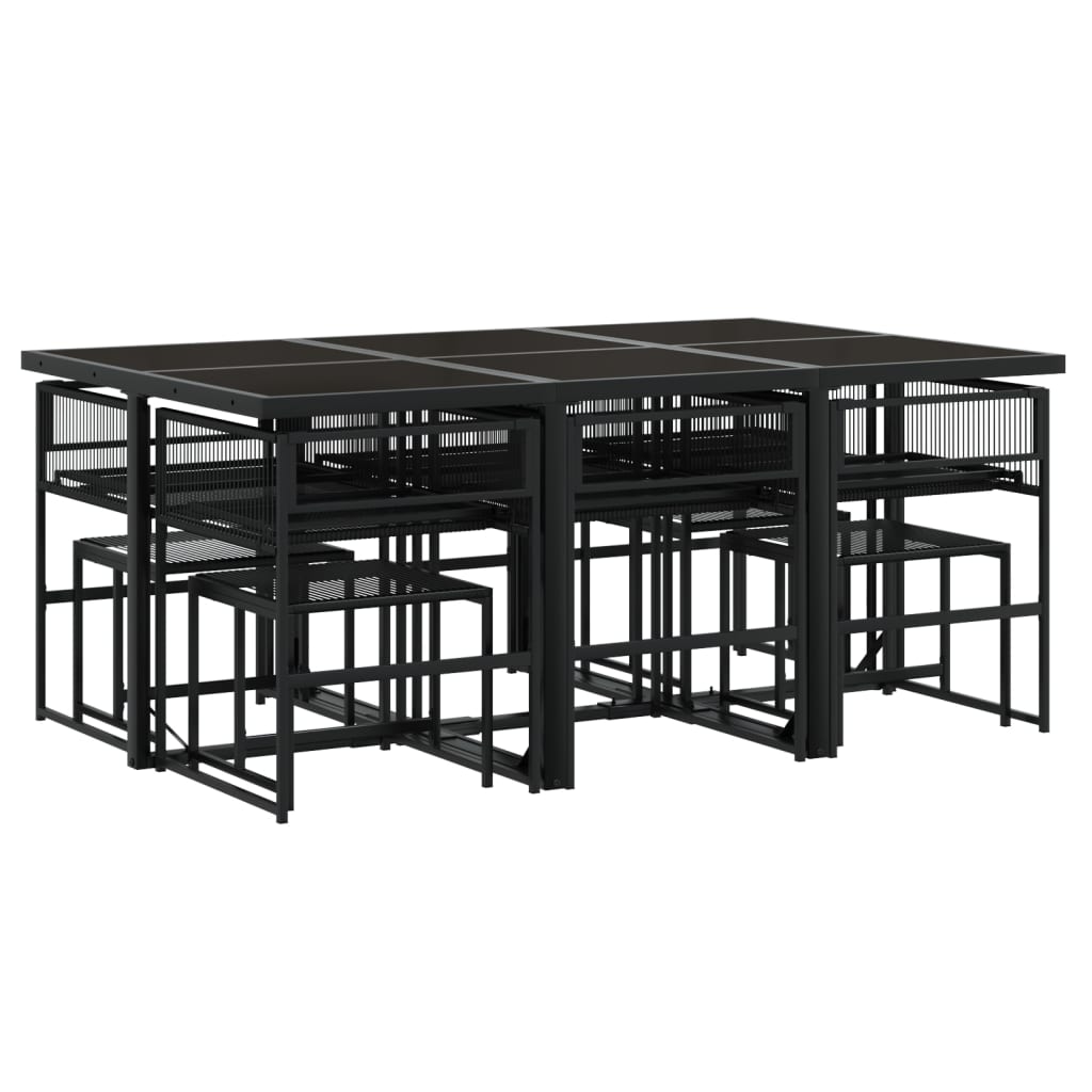 11 részes fekete polyrattan kerti étkezőgarnitúra párnákkal 3