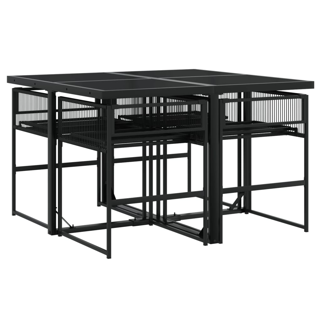 5 részes fekete polyrattan kerti étkezőgarnitúra 3