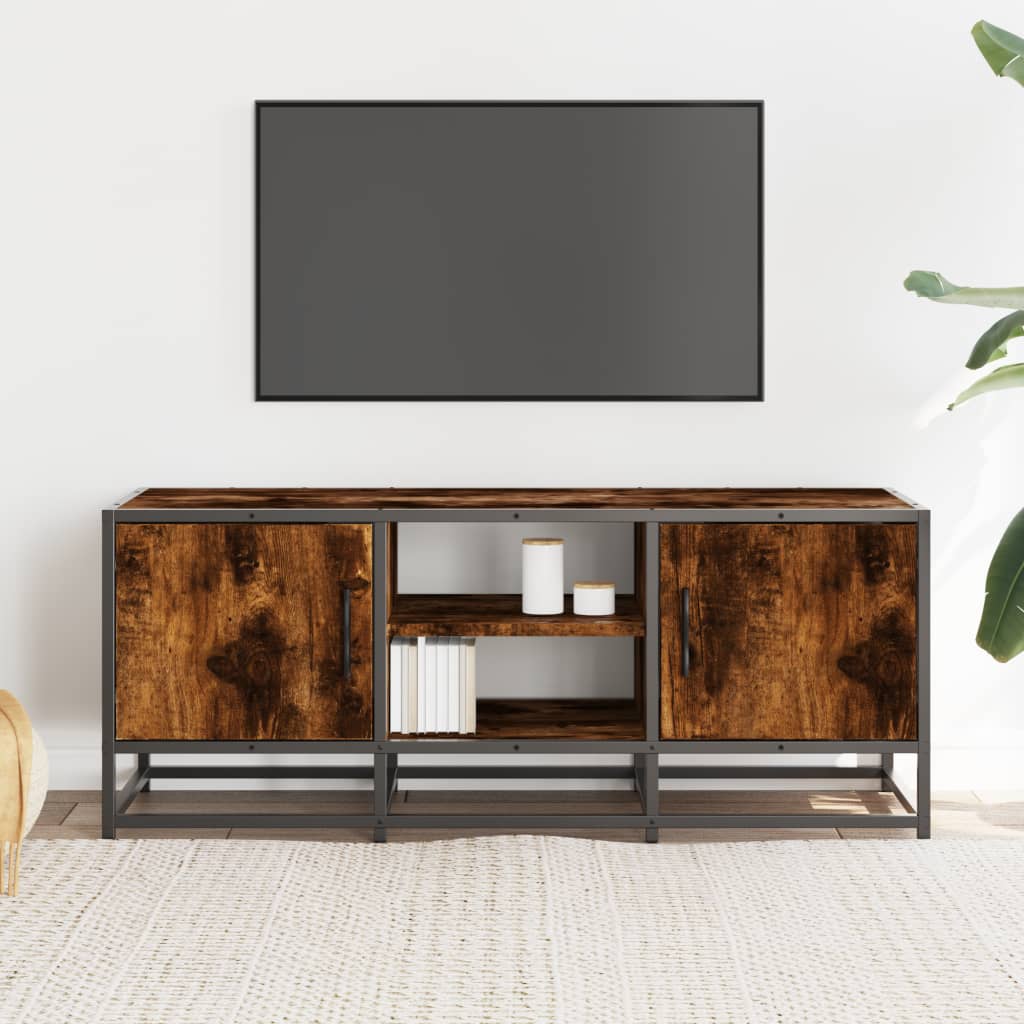 Füstös tölgy színű szerelt fa és fém TV-szekrény 100x35x41 cm 3