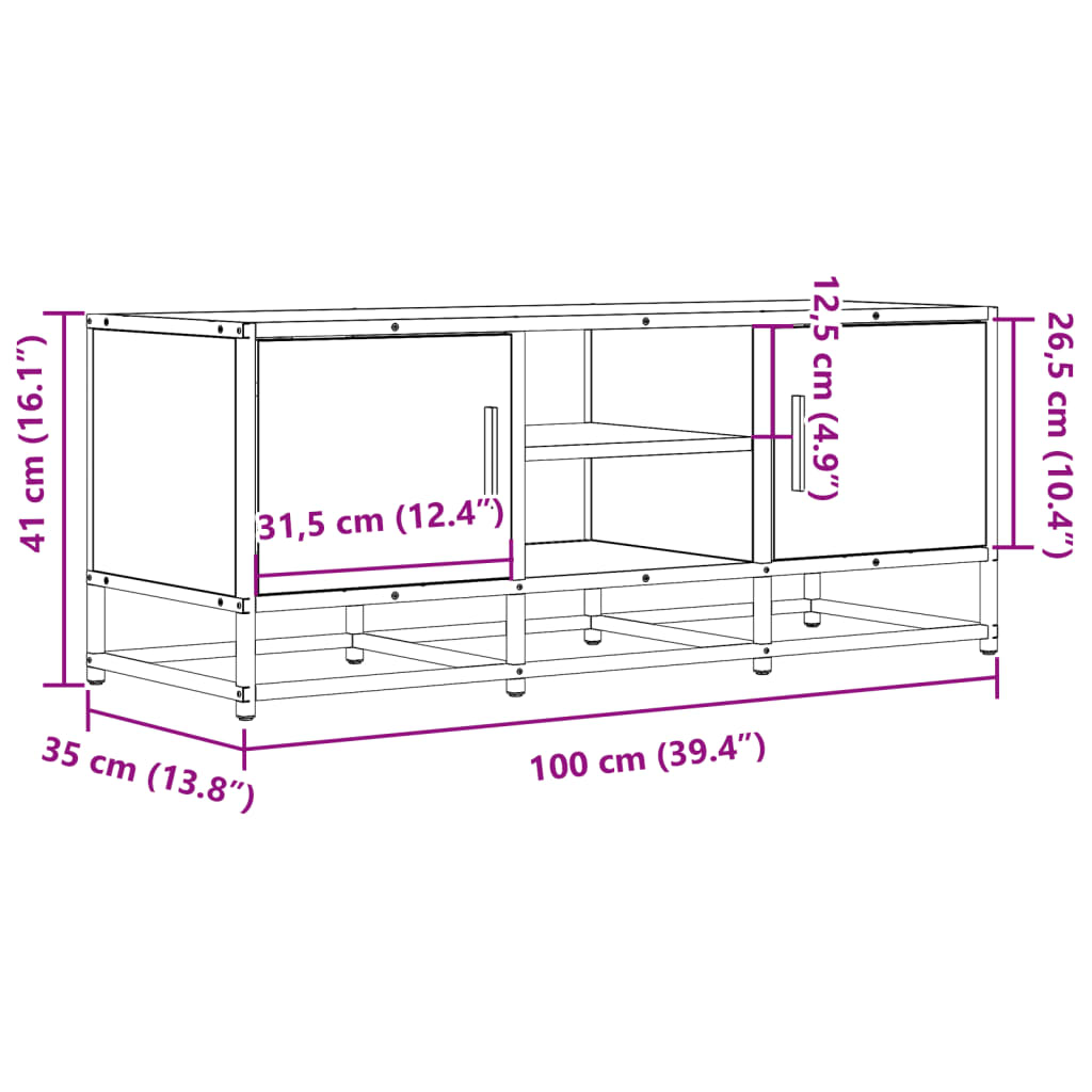 Füstös tölgy színű szerelt fa és fém TV-szekrény 100x35x41 cm 10