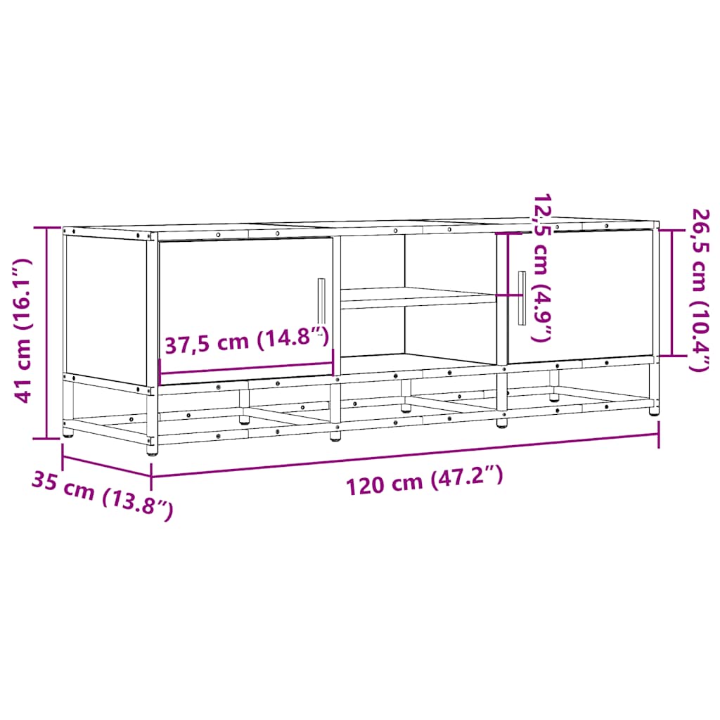 Füstös tölgy színű szerelt fa és fém TV-szekrény 120x35x41 cm 10