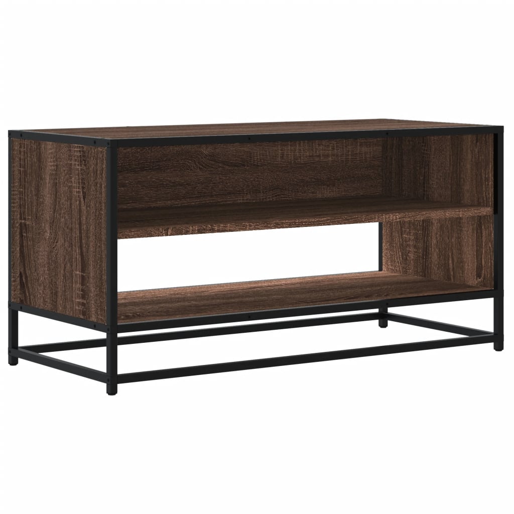 Barna tölgy színű szerelt fa és fém TV-szekrény 91x40x46 cm 2