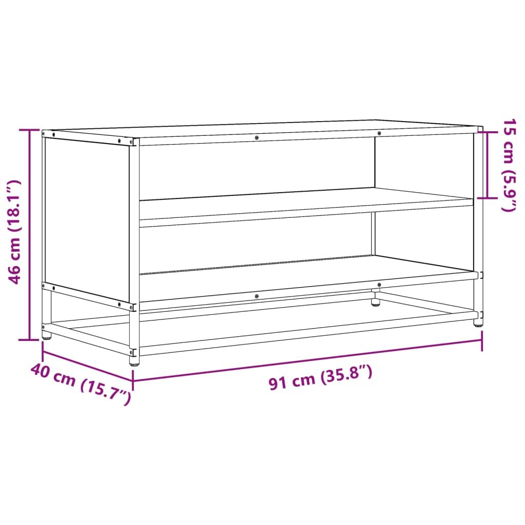 Barna tölgy színű szerelt fa és fém TV-szekrény 91x40x46 cm 9