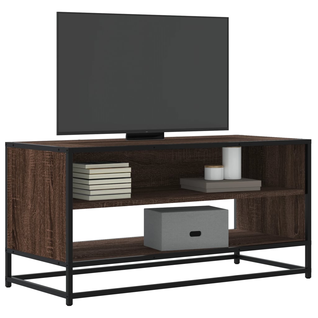 Barna tölgy színű szerelt fa és fém TV-szekrény 91x40x46 cm