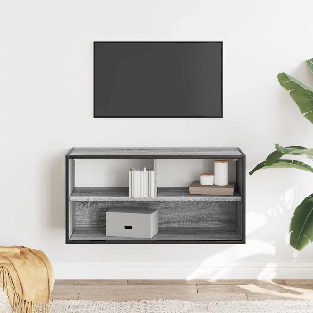 Szürke sonoma színű szerelt fa és fém TV-szekrény 80x31x39,5 cm 3