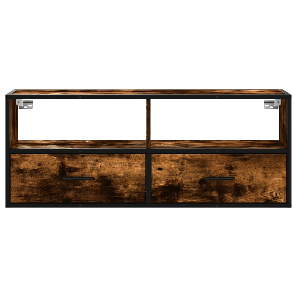 Füstös tölgy színű szerelt fa és fém TV-szekrény 100x31x39,5 cm 4