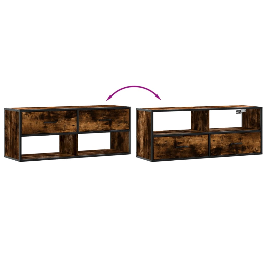 Füstös tölgy színű szerelt fa és fém TV-szekrény 100x31x39,5 cm 7