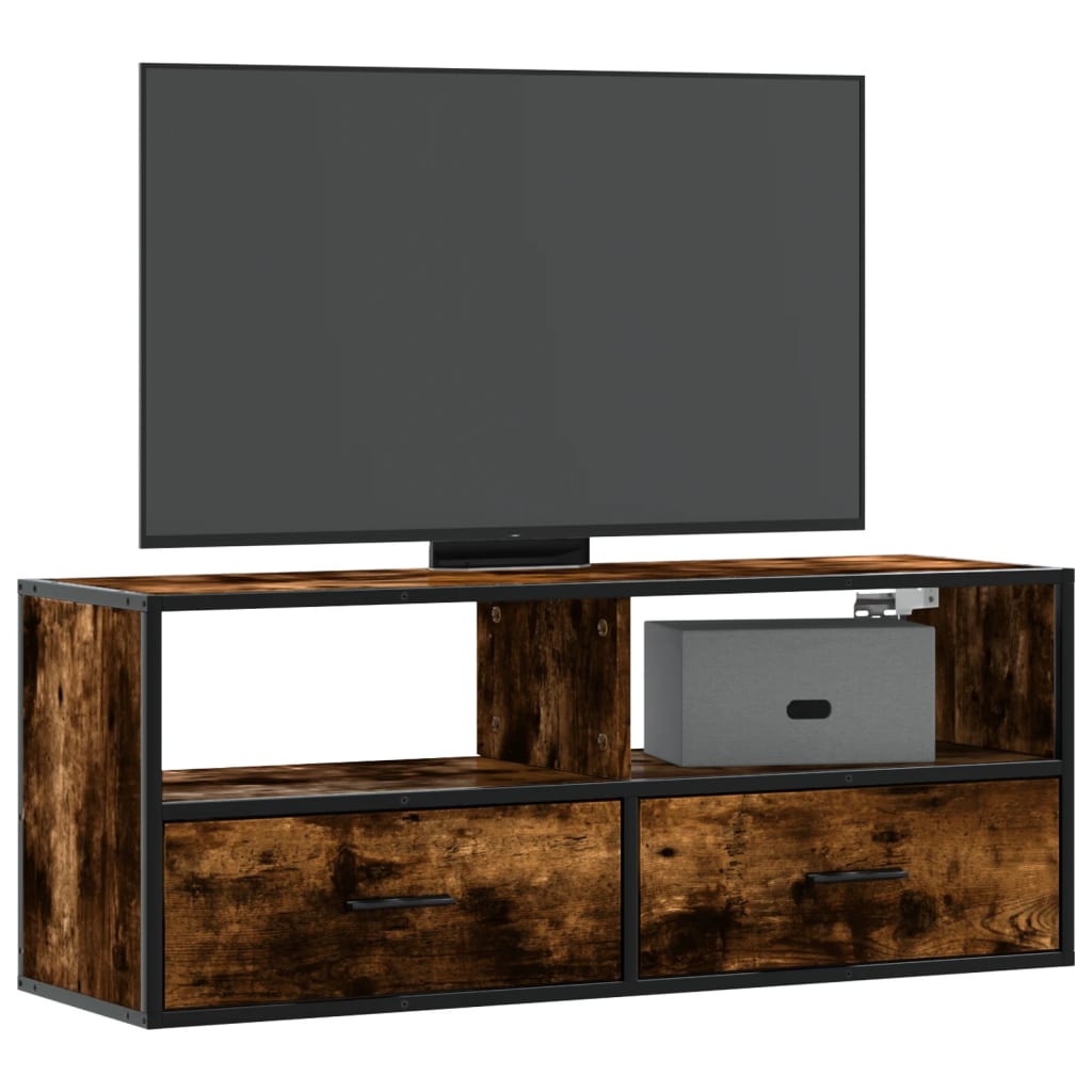 Füstös tölgy színű szerelt fa és fém TV-szekrény 100x31x39,5 cm