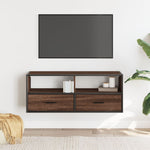 Barna tölgy színű szerelt fa és fém TV-szekrény 100x31x39,5 cm 3