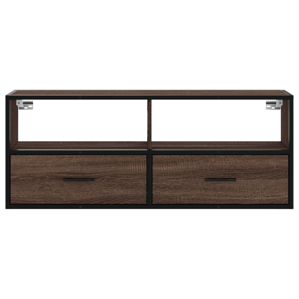 Barna tölgy színű szerelt fa és fém TV-szekrény 100x31x39,5 cm 4