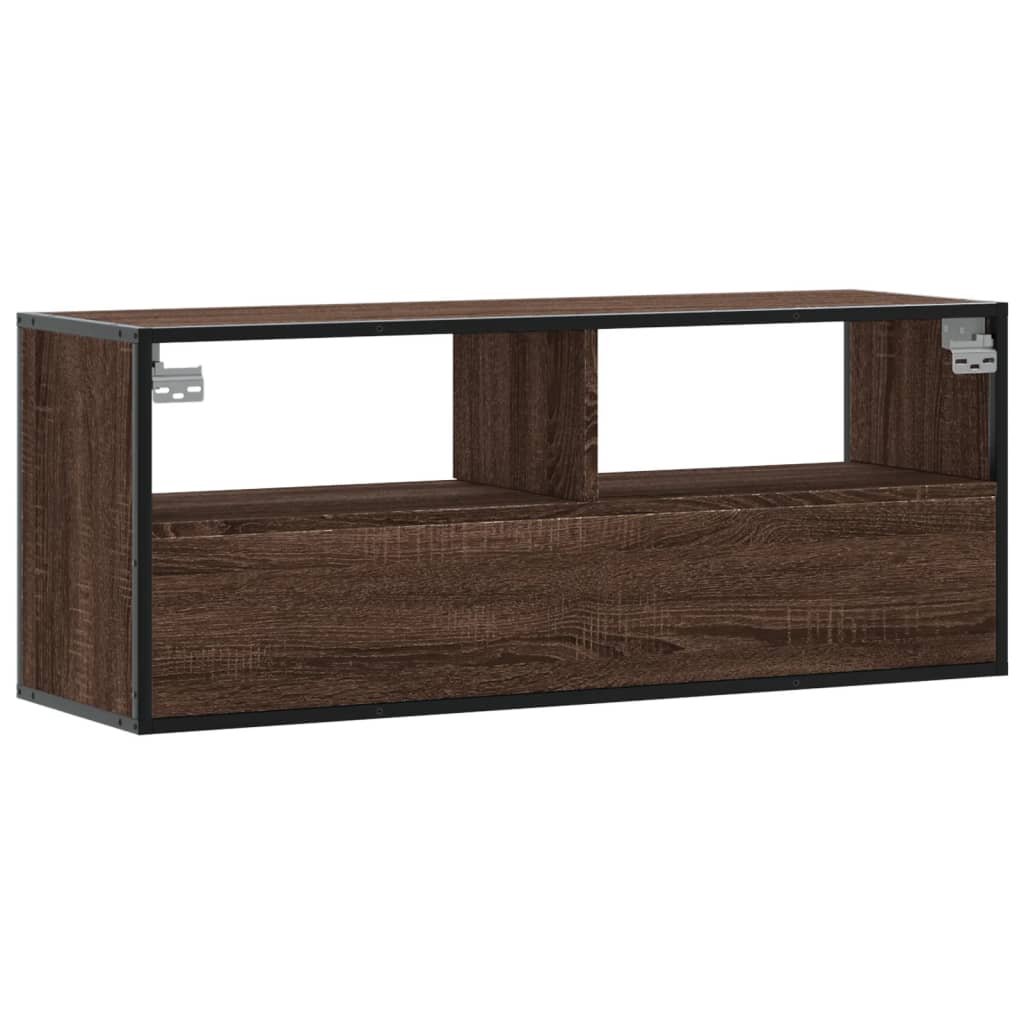 Barna tölgy színű szerelt fa és fém TV-szekrény 100x31x39,5 cm 6