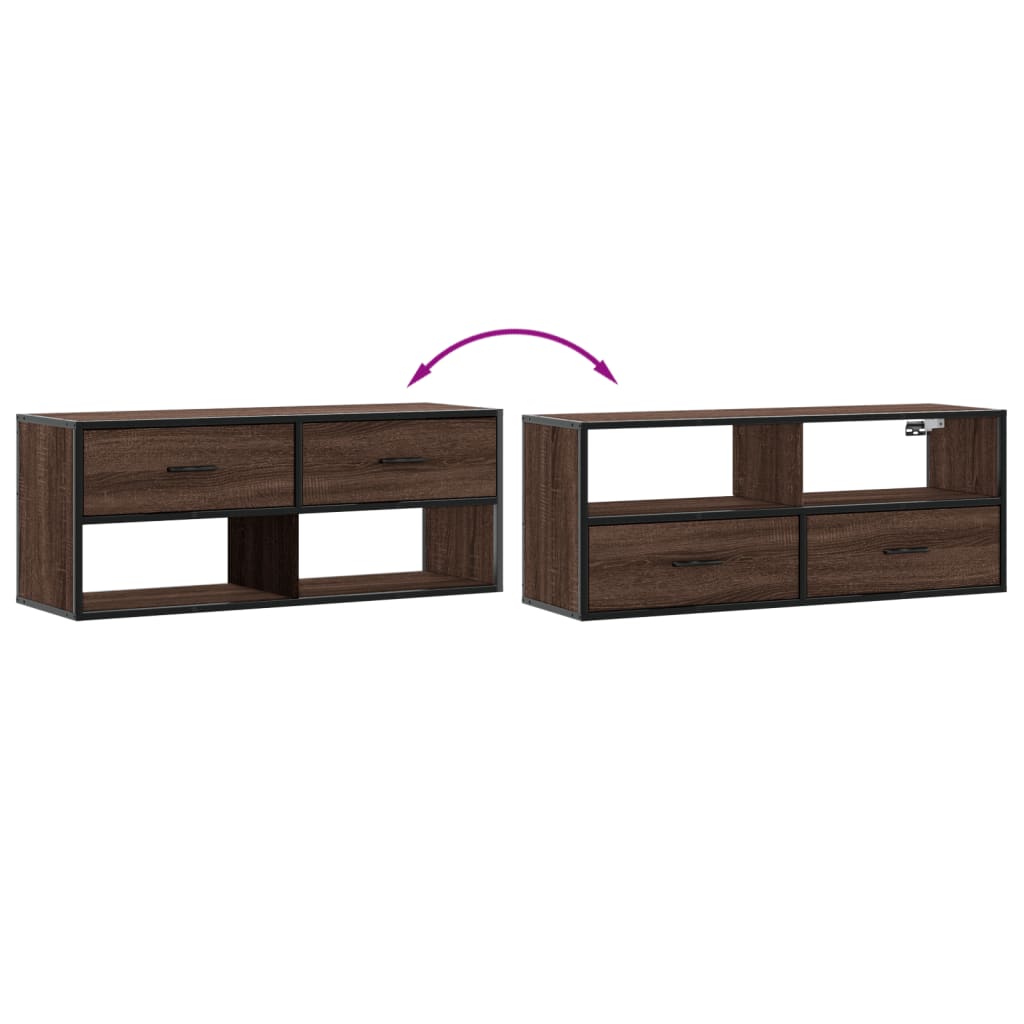 Barna tölgy színű szerelt fa és fém TV-szekrény 100x31x39,5 cm 7