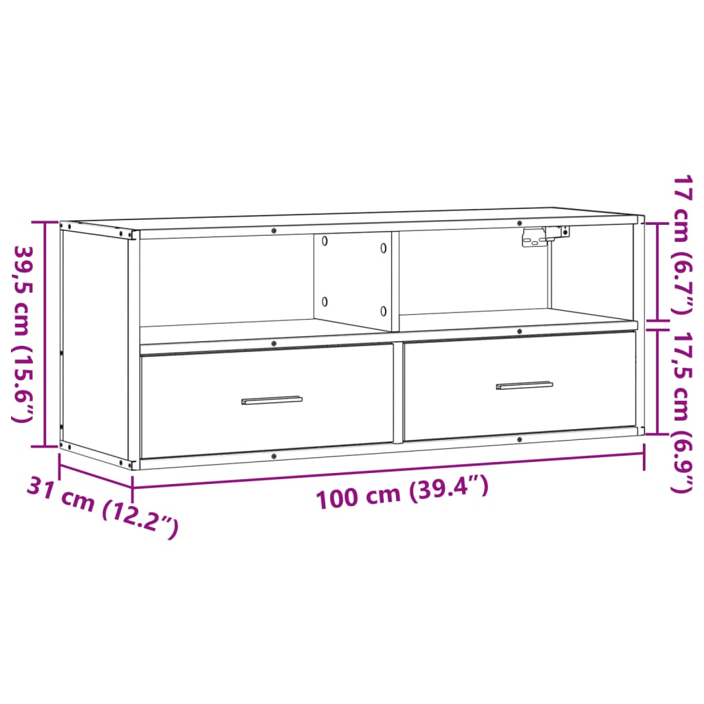 Barna tölgy színű szerelt fa és fém TV-szekrény 100x31x39,5 cm 11