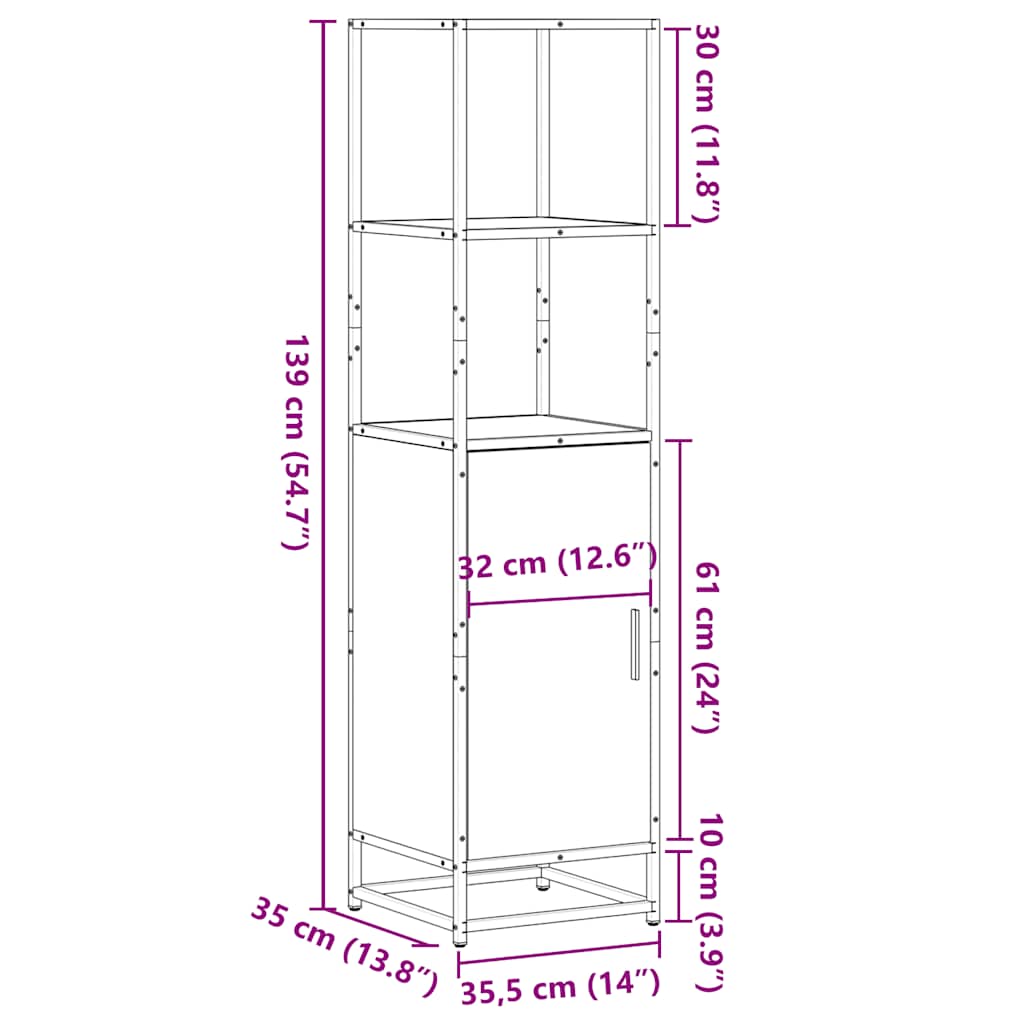 Highboard sonoma tölgy 35,5x35x139 cm gépelt fa és fém 11