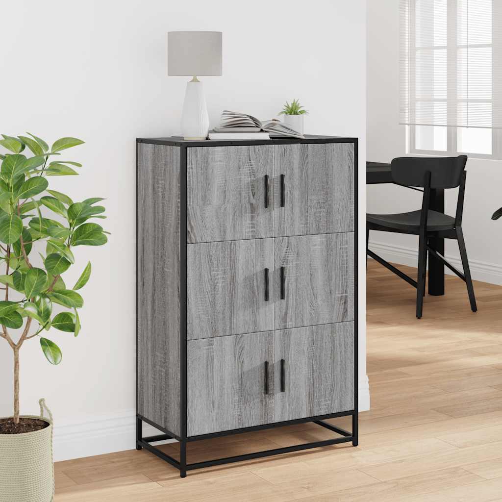 Highboard szürke sonoma 68x35x106,5 cm gépelt fa és fém 3