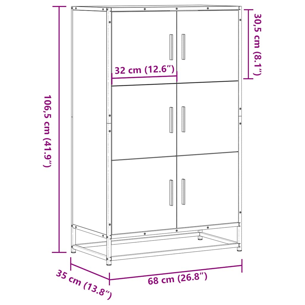 Highboard szürke sonoma 68x35x106,5 cm gépelt fa és fém 10
