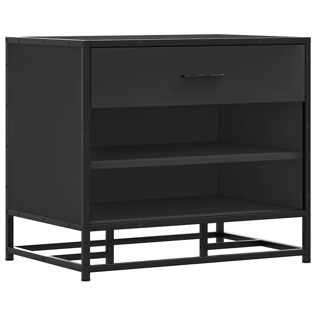 Cipőpad Fekete 60x40x53,5 cm Fából és fémből készült pad 2