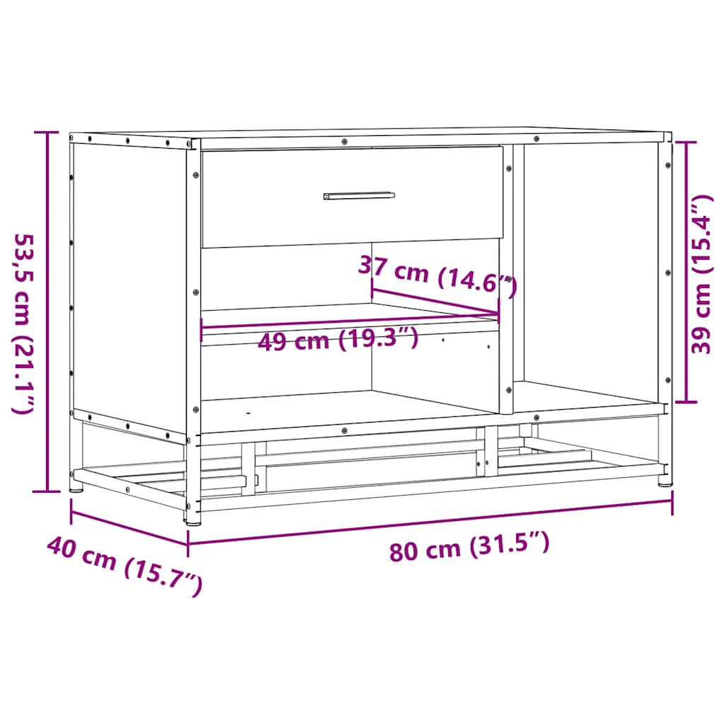 Cipőpad Sonoma tölgy 80x40x53,5 cm Gépelt fa és fém 10
