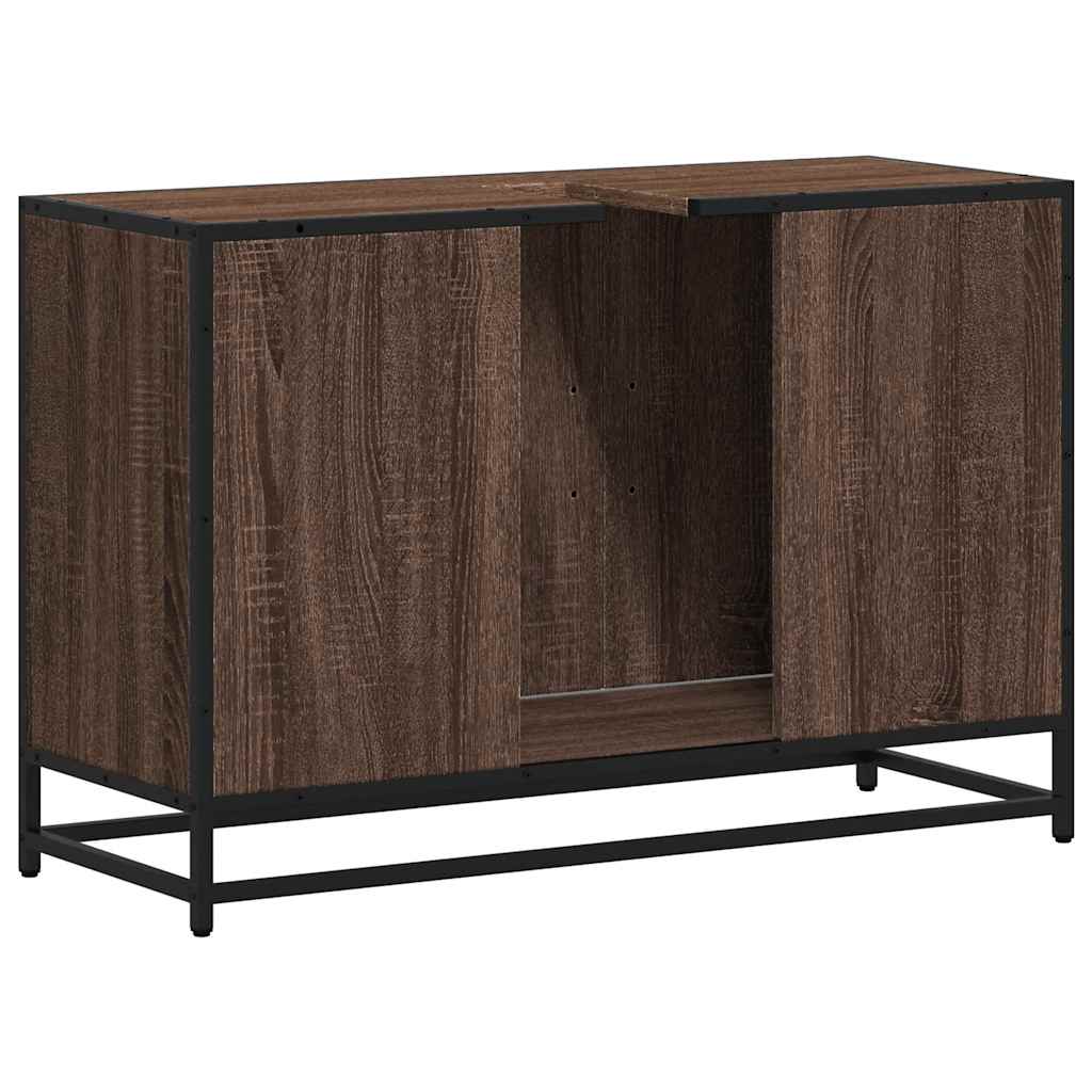 Barna tölgy szerelt fa fürdőszobai mosdószekrény 90x33x60 cm 7