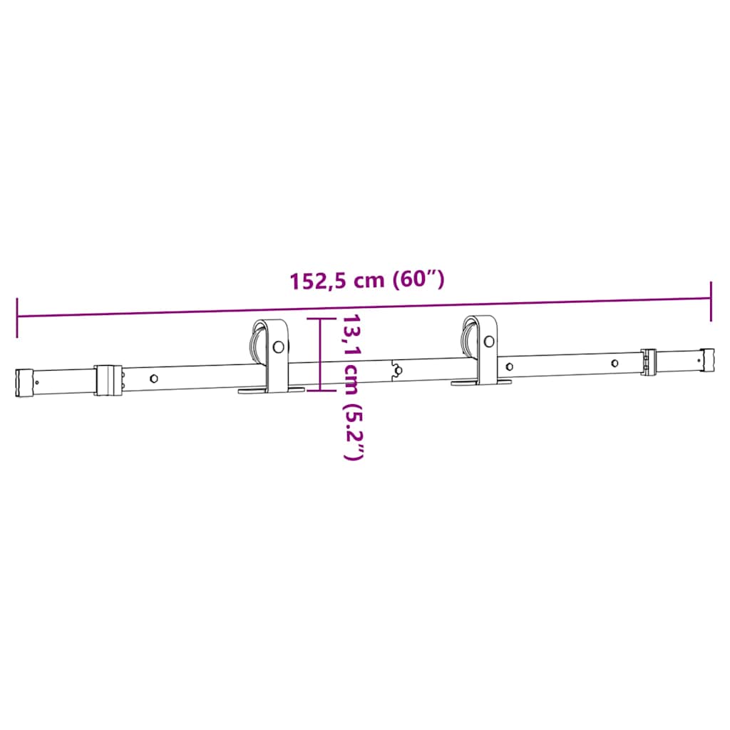 Fekete acél tolóajtó fémszerelék készlet 152,5 cm 12