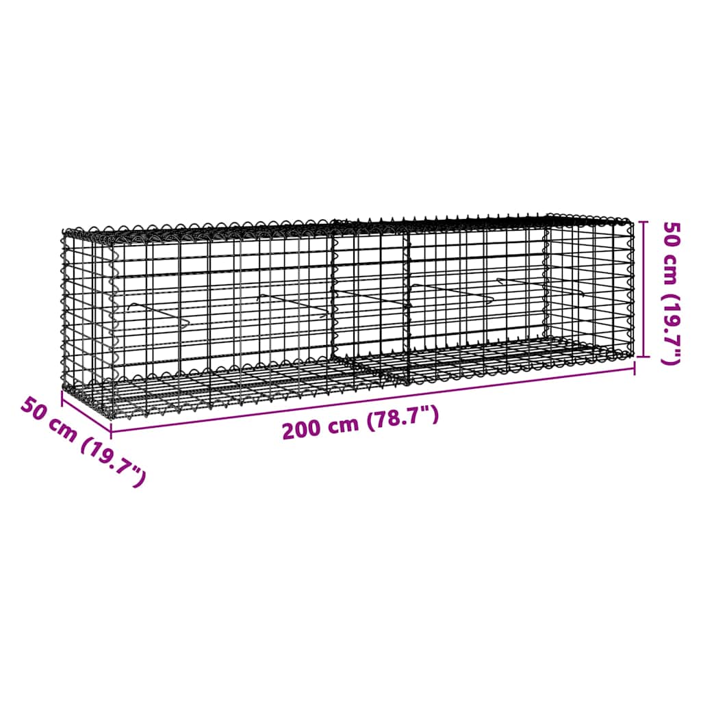 Horganyzott vas gabion kosár fedéllel 200 x 50 x 50 cm 7