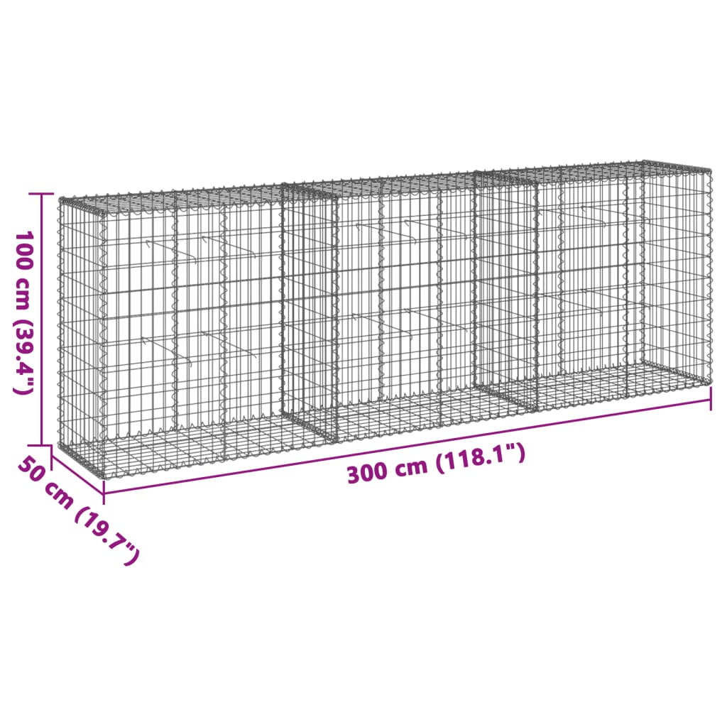Horganyzott vas gabion kosár fedéllel 300 x 50 x 100 cm 7