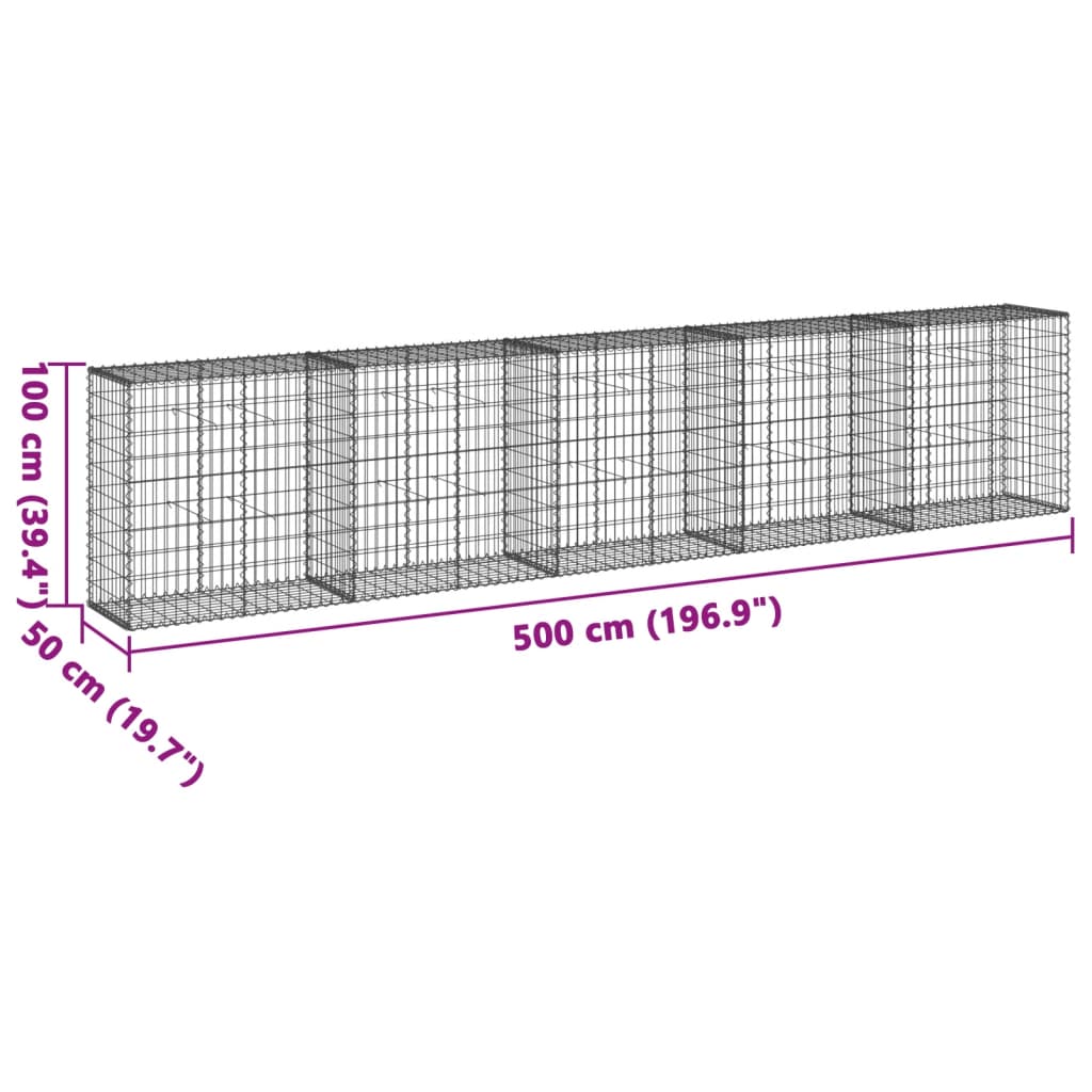 Horganyzott vas gabion kosár fedéllel 500 x 50 x 100 cm 7