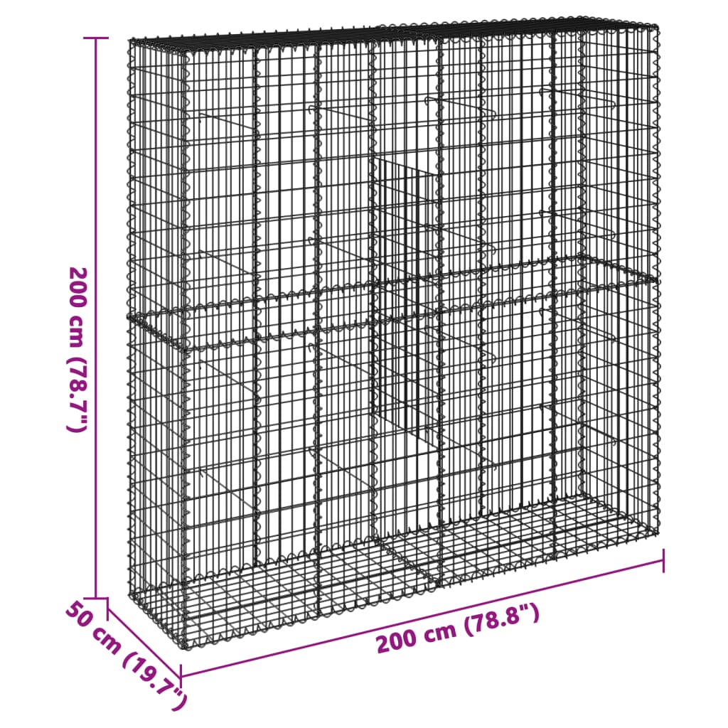 Horganyzott vas gabion kosár fedéllel 200 x 50 x 200 cm 7