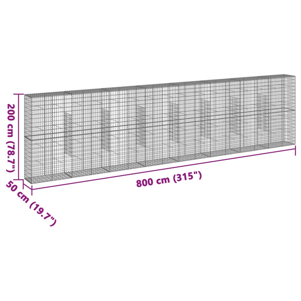 Horganyzott vas gabion kosár fedéllel 800 x 50 x 200 cm 7