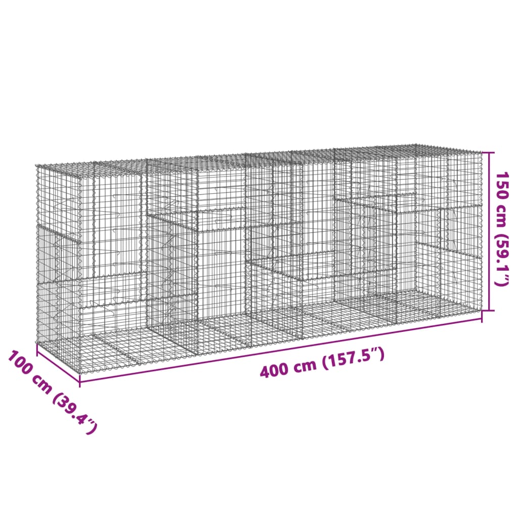 Horganyzott vas gabion kosár fedéllel 400 x 100 x 150 cm 7