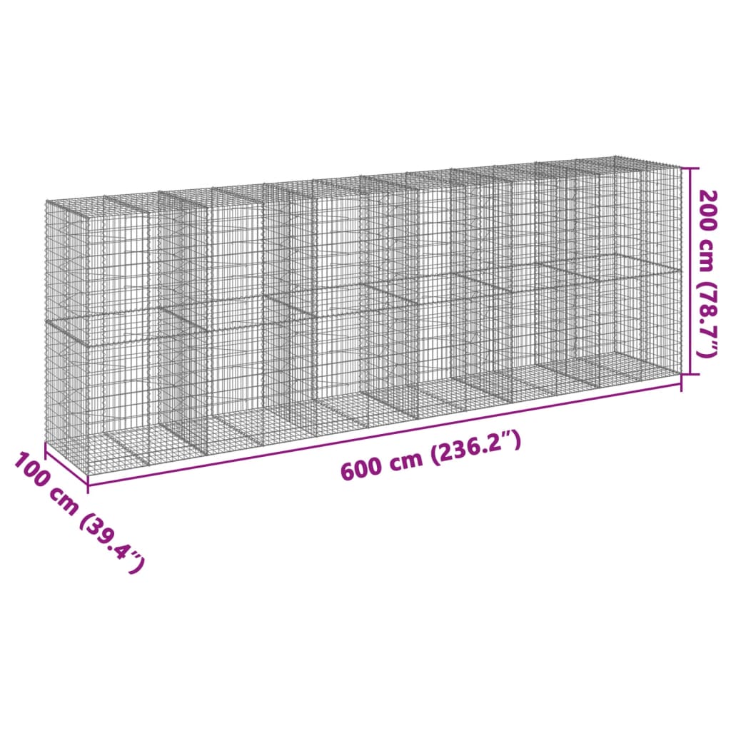 Horganyzott vas gabion kosár fedéllel 600 x 100 x 200 cm 7
