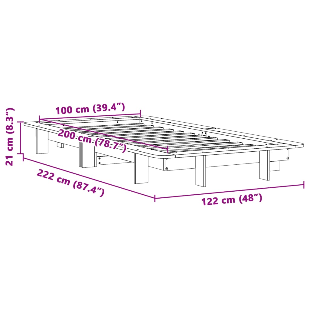 Fehér tömör fenyőfa ágy matrac nélkül 100 x 200 cm 9
