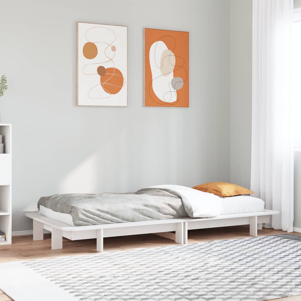 Fehér tömör fenyőfa ágy matrac nélkül 100 x 200 cm