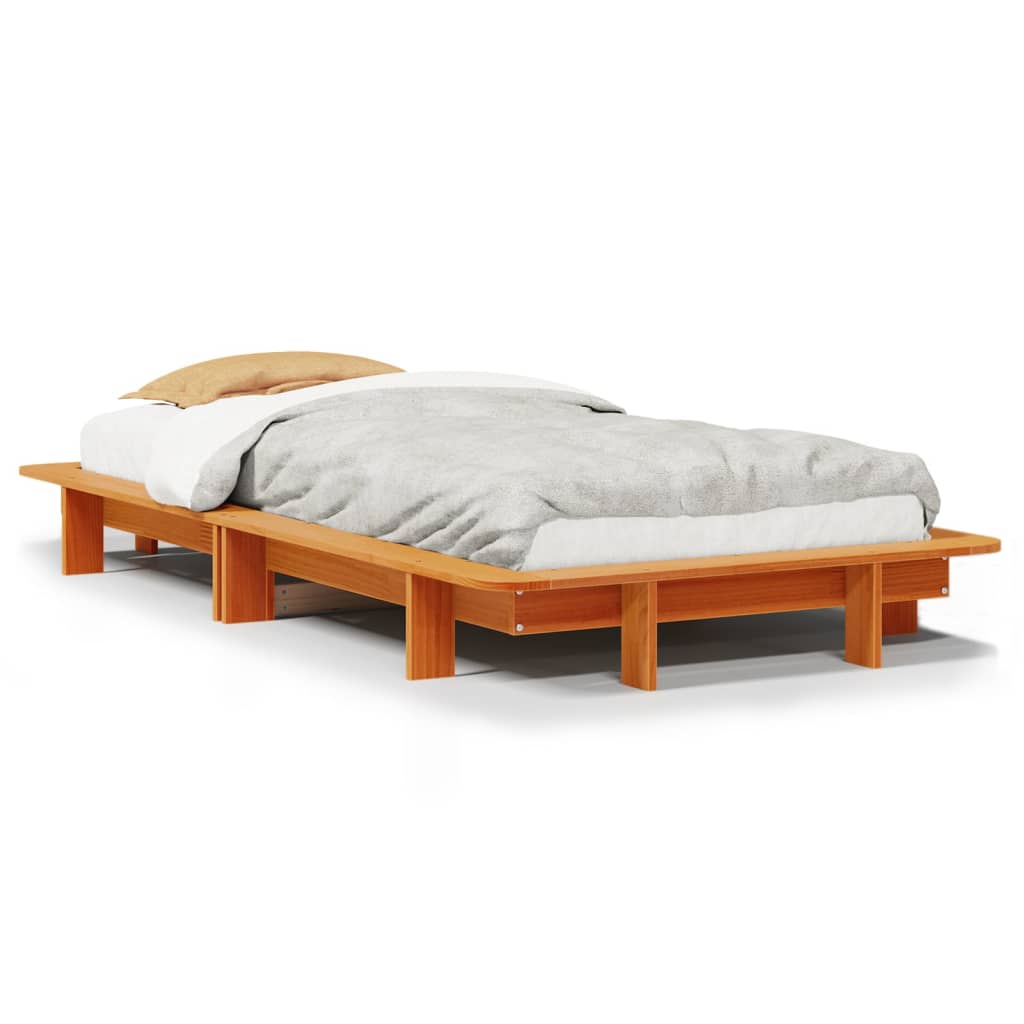 Viaszbarna tömör fenyőfa ágy matrac nélkül 75 x 190 cm 2