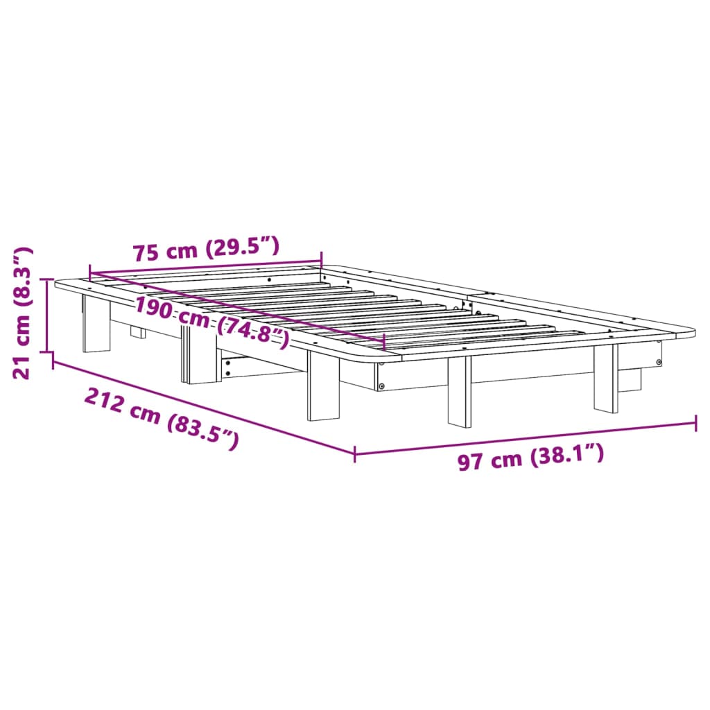 Viaszbarna tömör fenyőfa ágy matrac nélkül 75 x 190 cm 9